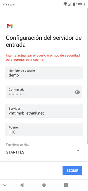 Seleccione Tipo de seguridad