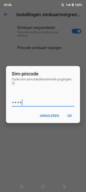 Voer uw Huidige pincode voor de simkaart in en selecteer OK