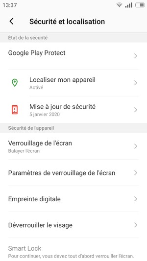 Sélectionnez Verrouillage de l'écran