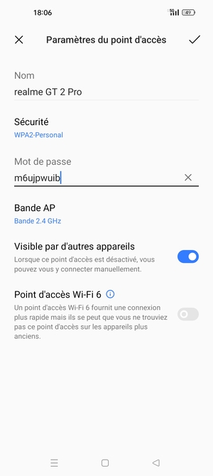 Saisissez un mot de passe de hotspot Wi-Fi d'au moins 8 caractères et sélectionnez OK