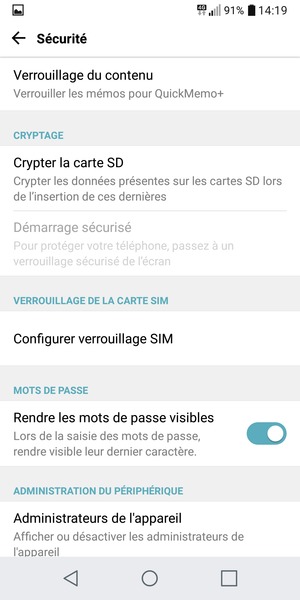Sélectionnez Configurer verrouillage SIM