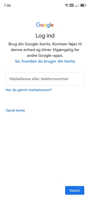 Indtast din Gmail adresse og vælg Næste