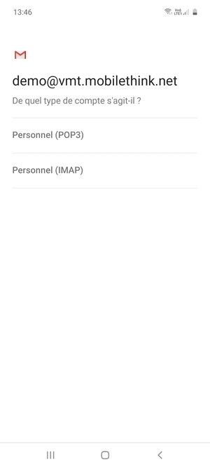 Sélectionnez Personnel (POP3) ou Personnel (IMAP)