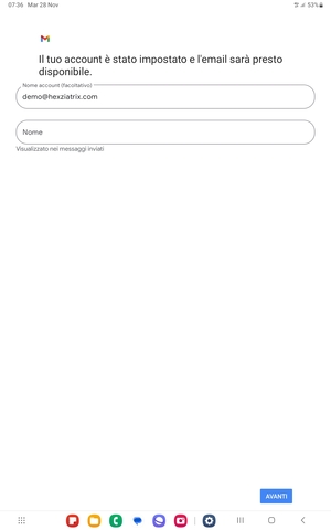 Scegli un nome per il tuo account e inserisci il tuo nome. Seleziona AVANTI