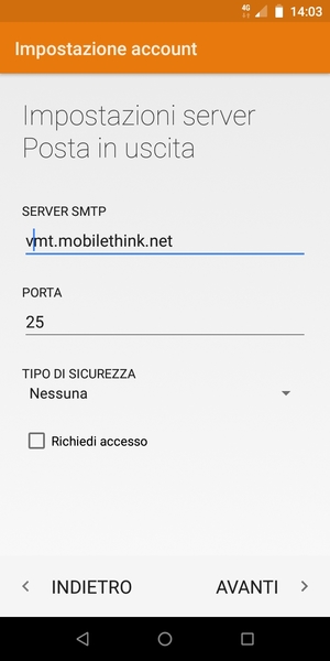 Deseleziona la casella di controllo Richiedi accesso e seleziona AVANTI