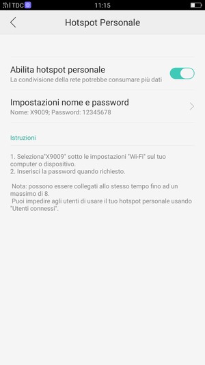 Il telefono è ora pronto per essere usato come modem