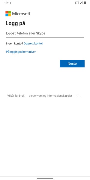 Skriv inn e-postadresse og velg Neste
