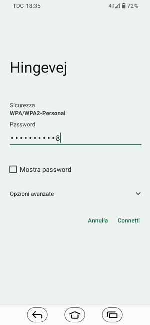 Inserisci la password del Wi-Fi e seleziona Connetti