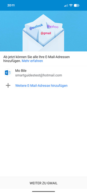 Wählen Sie WEITER ZU GMAIL