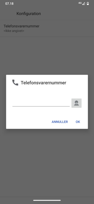 Indtast Telefonsvarernummer og vælg OK