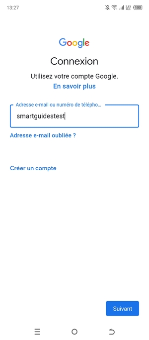 Saisissez votre adresse Gmail et sélectionnez Suivant