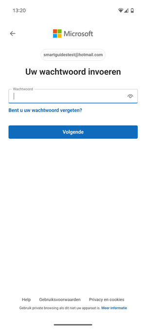 Voer uw wachtwoord in en selecteer Volgende