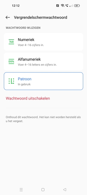 Uw telefoon is nu beveiligd met een schermvergrendeling