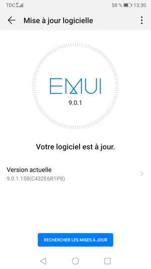 Si votre téléphone est à jour, vous verrez l'écran suivant
