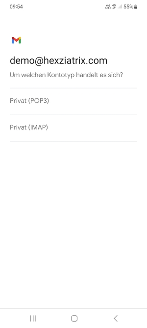 Wählen Sie Privat (POP3) oder Privat (IMAP)