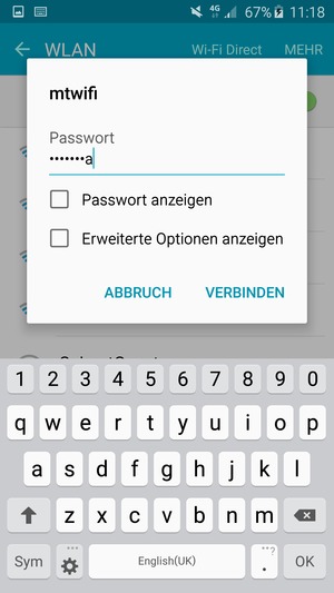 Geben Sie das WLAN-Passwort ein und wählen Sie VERBINDEN