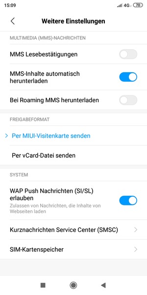 Wählen Sie Kurznachrichten Service Center (SMSC)