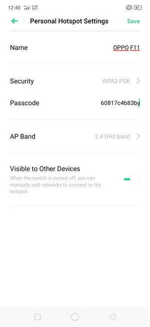 Enter a Wi-Fi hotspot password of at least 8 characters and select Save