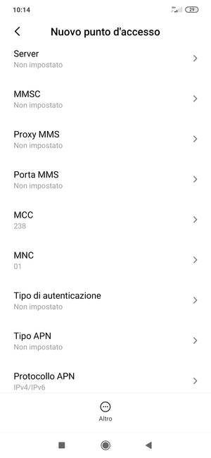 Scorri verso il basso e inserisci le informazioni di internet
