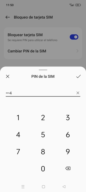 Introduzca PIN actual para esta tarjeta SIM y seleccione Aceptar