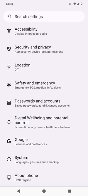 Scroll to and select Security and privacy