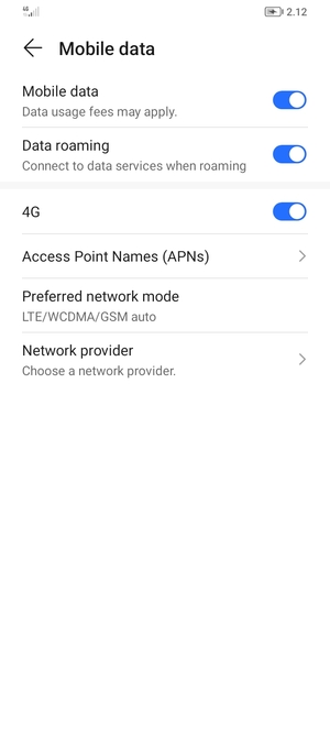 Turn Data roaming on or off