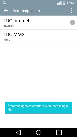 Din telefon kommer återgå till standardinställningar för internet och MMS