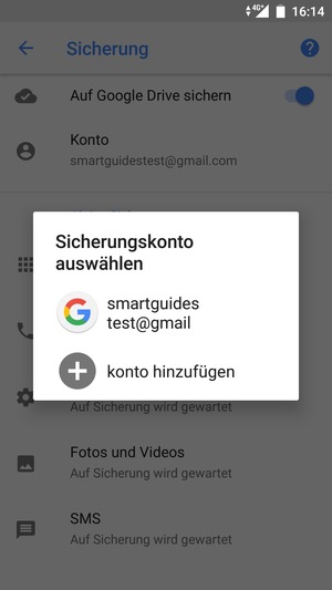 Wählen Sie Ihr Konto für Backup