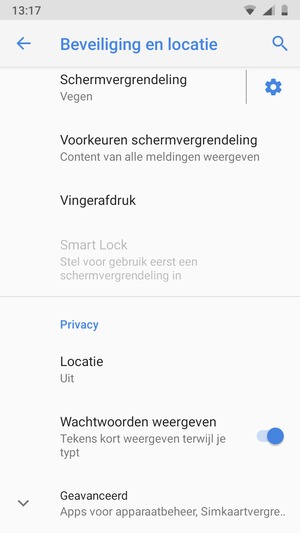 Scroll naar en selecteer Geavanceerd