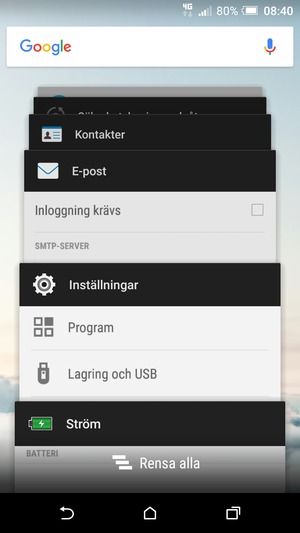 Välj Rensa alla för att stänga alla appar som körs