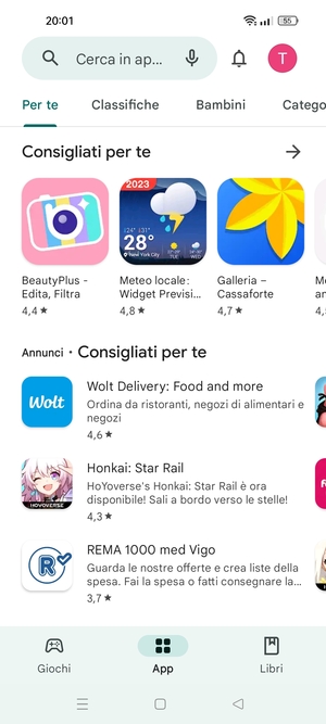 Seleziona la barra di ricerca
