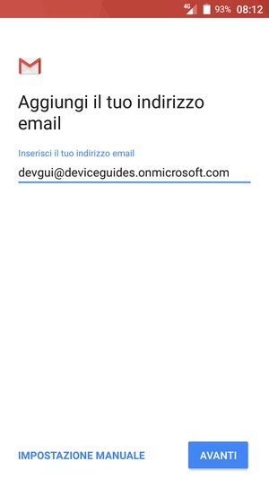 Inserisci il tuo indirizzo email e seleziona IMPOSTAZIONE MANUALE