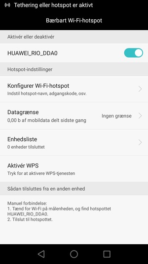 Din telefon er nu sat op til brug som modem