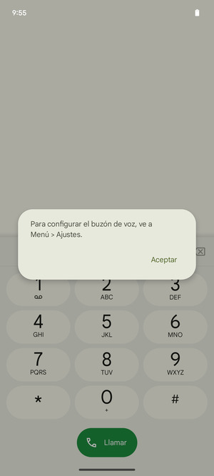 Si el correo de voz no está configurado, seleccione Aceptar