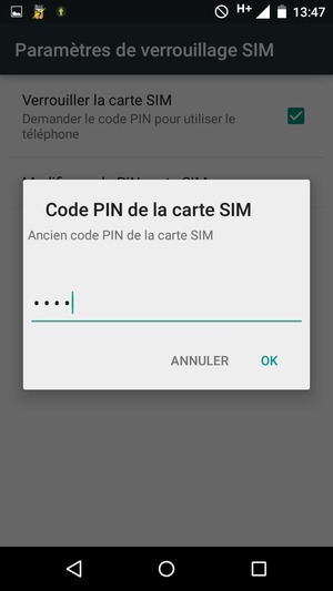 Saisissez votre Ancien code PIN de la carte SIM et sélectionnez OK