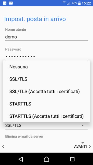 Seleziona Nessuna e AVANTI