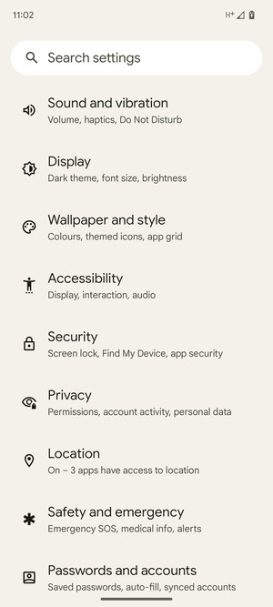Scroll to and select Security