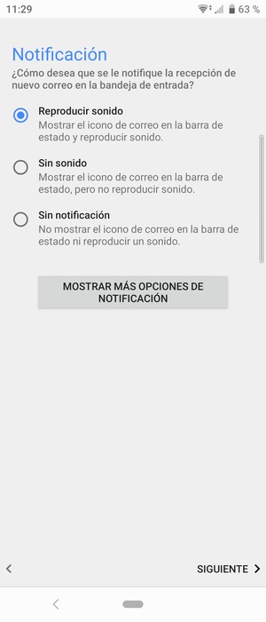 Seleccione la opción deseada y seleccione SIGUIENTE