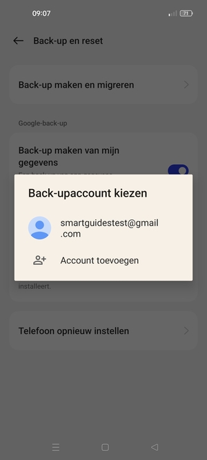 Selecteer uw back-up-account