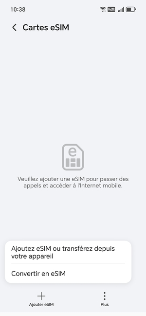 Sélectionnez Ajoutez eSIM ou transférez depuis votre appareil