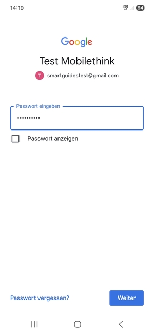 Geben Sie Ihre Gmail Passwort ein und wählen Sie Weiter