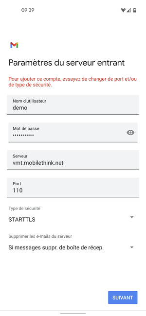 Sélectionnez Type de sécurité