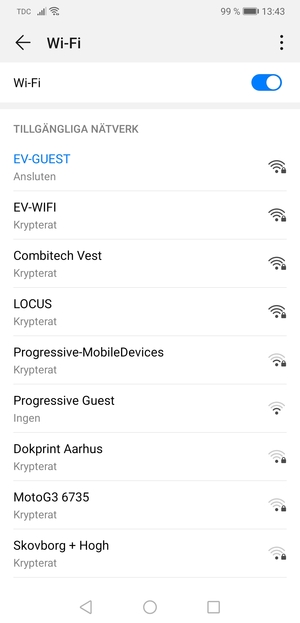 Du är nu ansluten till Wi-Fi nätverket