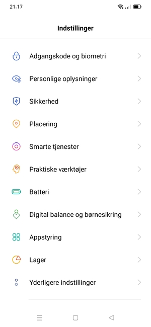 Scroll til og vælg Sikkerhed