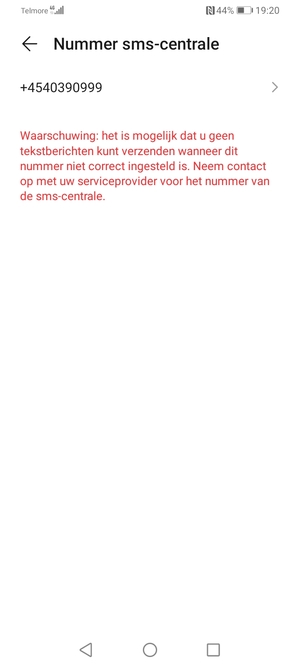 Selecteer Nummer sms-centrale