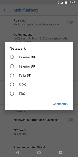 Wählen Sie einen Netzbetreiber von der Liste