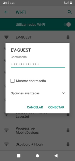 Introduzca la contraseña de Wi-Fi y seleccione CONECTAR