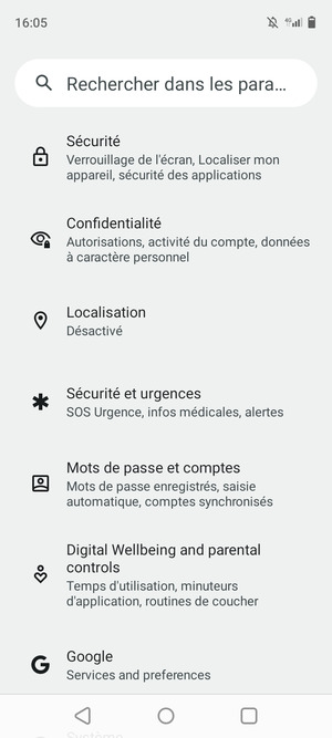 Faites défiler et sélectionnez Sécurité