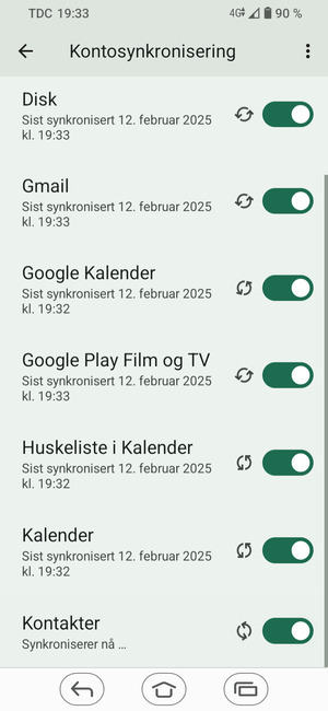 Dine kontakter fra Google vil synkroniseres til telefonen din