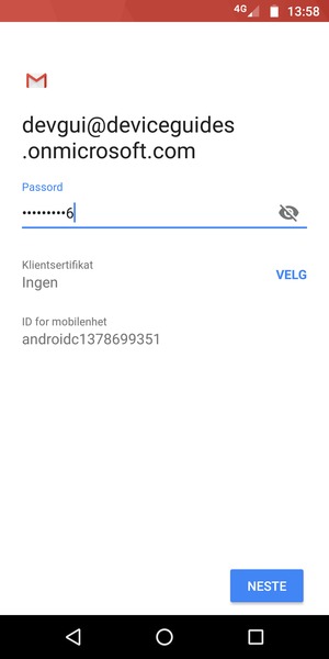 Skriv inn passord og velg NESTE
